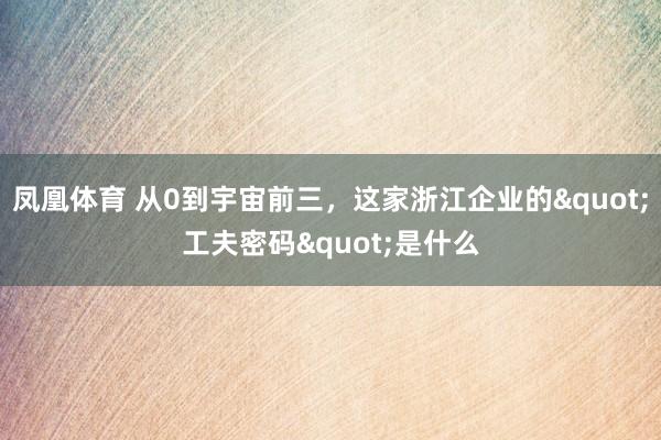 凤凰体育 从0到宇宙前三，这家浙江企业的"工夫密码"是什么