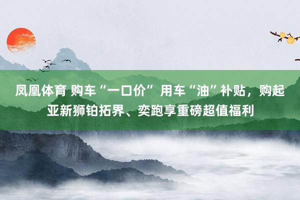 凤凰体育 购车“一口价” 用车“油”补贴，购起亚新狮铂拓界、奕跑享重磅超值福利